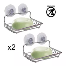 Kit 2 Saboneteiras Para Banheiro De Parede Cromada Ventosa 