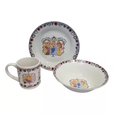 Set Plato + Bowl + Taza Ceramica Para Niñas Princesas Disney