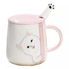 Tazón, Mug Con Diseños De Gatos, Incluye Tapa Y Cuchara.