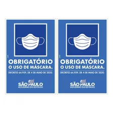 2 Placas Atenção Obrigatório Uso De Máscara Oficial Sp