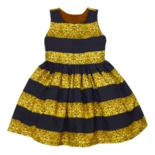 Vestido Fantasia Bee Abelha Infantil Preto E Dourado