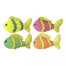 Kit 4 Peixes De Pelúcia Com Boca Tecido Desenhado 23cms