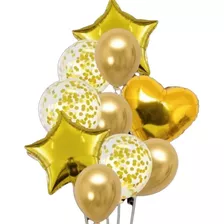 Balão Bexiga Metalizado Látex Kit Buque 10 Peças - Dourado