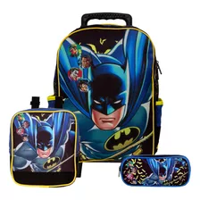 Mochila Masculina Infantil Batman Herói Preta Com Rodinhas