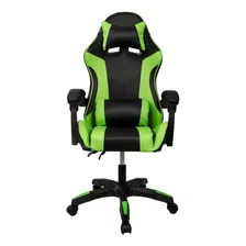 Cadeira Escritório Gamer Ergonômica Reclinável C Massageador Cor Preto/verde Material Do Estofamento Couro Sintético