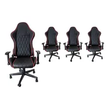 4 Sillas Gamer Escritorio Ergonomica Reclinable Vistas Rojas Color Negro Con Rojo Material Del Tapizado Cuero Sintético