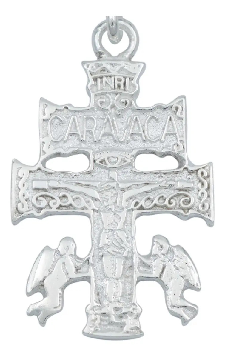 Dije Cruz de Caravaca Plata 925 con Ángeles para Hombre Liso - Imagen 1