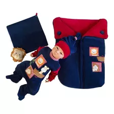 Kit Saída Maternidade Menino Inverno Plush E Saco De Dormir