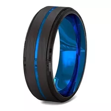 Anillo De Titanio Con Linea Azul Para Hombre 