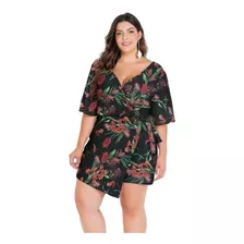 Macacão Macaquinho Curto Feminino Transpassado Plus Size