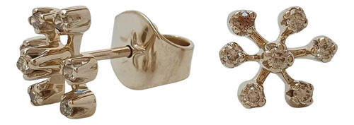 Brinco Hstern Snowflake De Ouro Nobre 18k E Diamantes Cognac Cinza