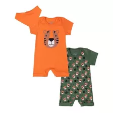 Kit 3 Peças Macacão Bebê Curto Verão Roupa Menino Menina