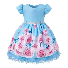 Vestido Infantil Azul Rosa Luxo Festa Casamento Aniversário