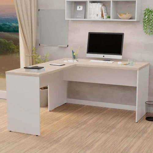Mesa De Canto Em L Para Escritório 140x150cm Tampo 3cm Carvalho/branco
