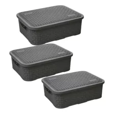 Caixas Organizadoras Rattan Baixa 10l Kit Com 3 Caixas 