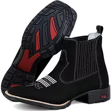 Bota Botina Texana Masculina Cano Curto Couro Bico Quadrado.