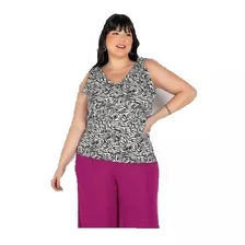 Blusa Zebra Plus Size Com Decote Decorativo