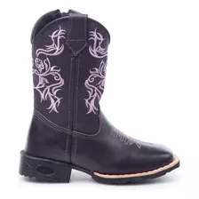 Bota Texana Infantil Feminina Floral Bordado Couro Legitimo