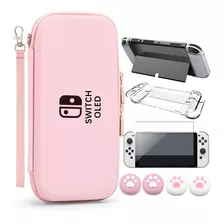 Kit De Accesorios Para Switch Oled Funda De Transporte Rosa