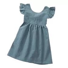 Vestido Niña Verano De Lino Con Volantes Sin Espalda