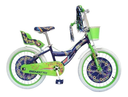 Bicicleta Infantil Benotto Infantil Flower Power Único 1v Frenos V-brakes Color Azul Oscuro/verde