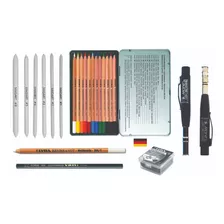 Kit Desenho 14 Lápis 6 Esfuminhos + Extensor + Borracha 