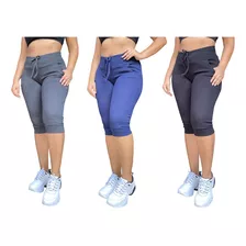 Kit 3 Calça Capri Corsário Feminina Cintura Alta Elastano