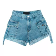 Short Jean Mom Cargo Mujer Dama Tiro Alto