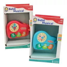 Brinquedo Pianinho Musical Com Relógio Educativo Rosa Azul