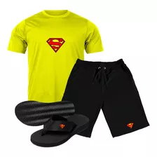 Kit Camiseta + Bermuda + Chinelo Superman Ótima Qualidade