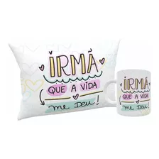 Kit Almofada 20x30+caneca Porcelana Amiga Que A Vida Me Deu