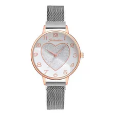 Relógio Pulso Feminino Coração Prata Pulseira Magnética