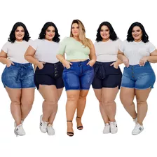 Kit 5 Short Jeans Feminino Atacado Plus Size Lycra Cós Alto