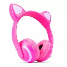 Fone Bluetooth Orelhas Gatinho Led Hf-c240bt Rosa Exbom