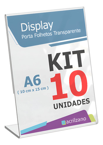 10 Displays L Expositor 10x15 Acrílico Cardápio Pix Qr Code Cor Vertical
