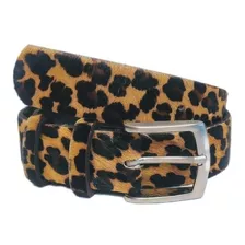 Cinto Feminino Couro Legítimo Com Pêlo Onça Animal Print