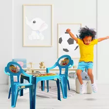 Mesa Educativa Infantil Mesinha Com 2 Cadeiras Menino Menina Cor Azul Carros