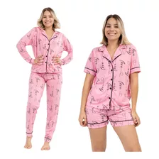 Kit 2 Pijamas Feminino Adulto Americano Amamentação Malha