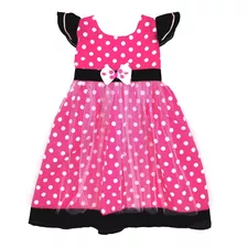 Vestido Estilo Minnie Rosa Y Negro Con Lunares