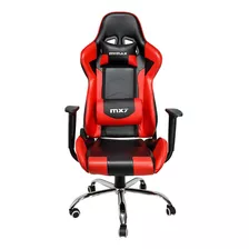 Cadeira De Escritório Mymax Mx7 Gamer Ergonômica Preta E Vermelha Com Estofado De Couro