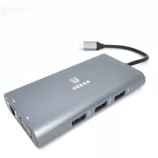 Hub 10 Em 1 Hdmi 4k Vga Rj45 Gigabit Usb 3.0 Sd Urban Gate Cor Cinza