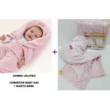 Kit 2 Jolitex ! Cobertor Baby Sac Relevo + Manta Bebe Menina