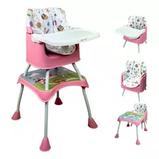 Silla Alta Con Periquera Para Bebe Con Bandeja Y Convertible Color Rosa Animales