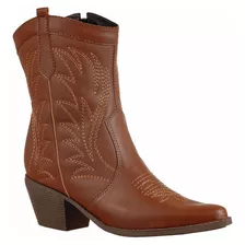 Bota Feminina Texana Bico Fino Cano Curto Confortavel Moda