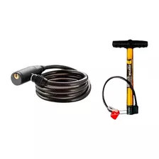 Kit Bomba De Ar Encher Pneu De Bicicleta + Cadeado 1m 10mm