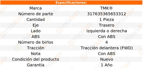 1- Maza Trasera Izq/der Grand I10 L4 1.3l 15/17 Tmk Foto 2