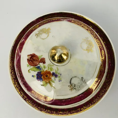 Jogo De Chá Porcelana Mauá Floral Dourado Vintage 3 Peças Bege Florido 5
