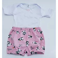 Conjunto Bebê Menina Panda E Flores Verão 