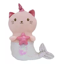 Gato Sereia Unicórnio De Lantejoulas Rosa E Prateado 55cm