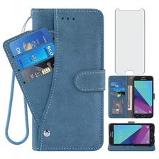 Funda Azul Tipo Billetera Para Galaxy J7 Prime